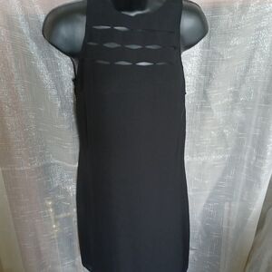 Naked Zebra Black Cocktail Dress, cutout top, fully lined, S, back zip
